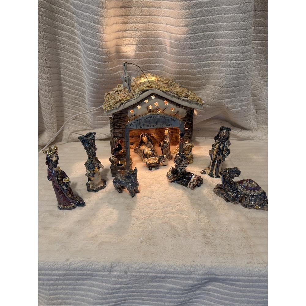Heather Goldminc Blue Sky  9 Pc. Nativity Set With Original Box, Tags, Stabel